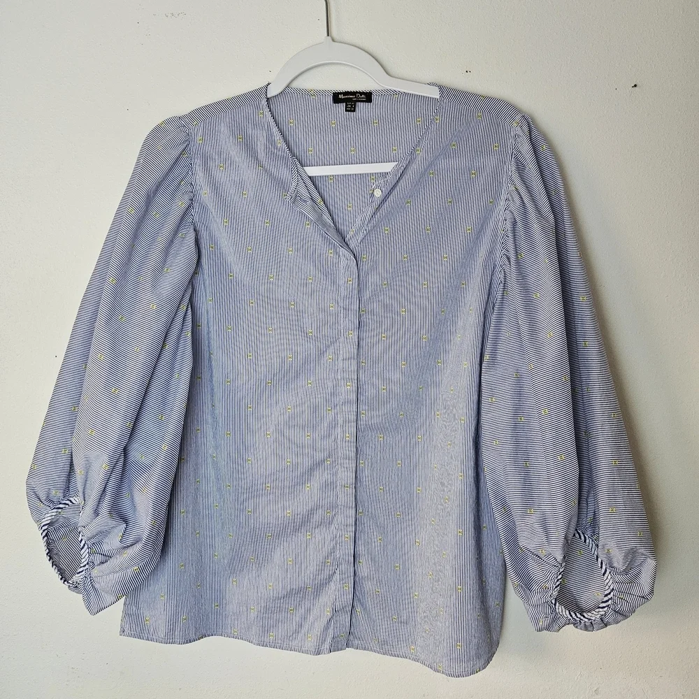 Massimo Dutti Balloon Sleeve Striped Lightweight Button Down Shirt Size 8